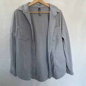 Mondetta Gray Blue Snap-Button Fleece Shirt Jacket With Pockets Size M Women's